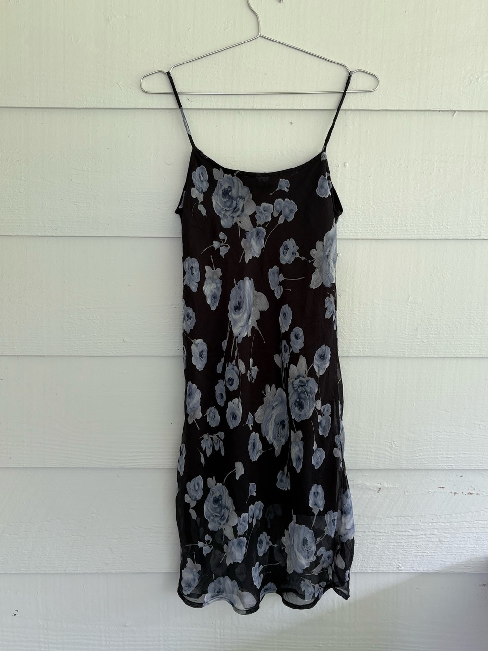 Denial Black Floral Slip Dress Blue Rose Print Size Small Y2K - Picture 2 of 3